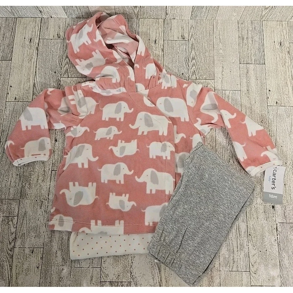Carter's Elephant Jacket Outfit 18 Months 3pc Bodysuit & Pants Fleece NEW